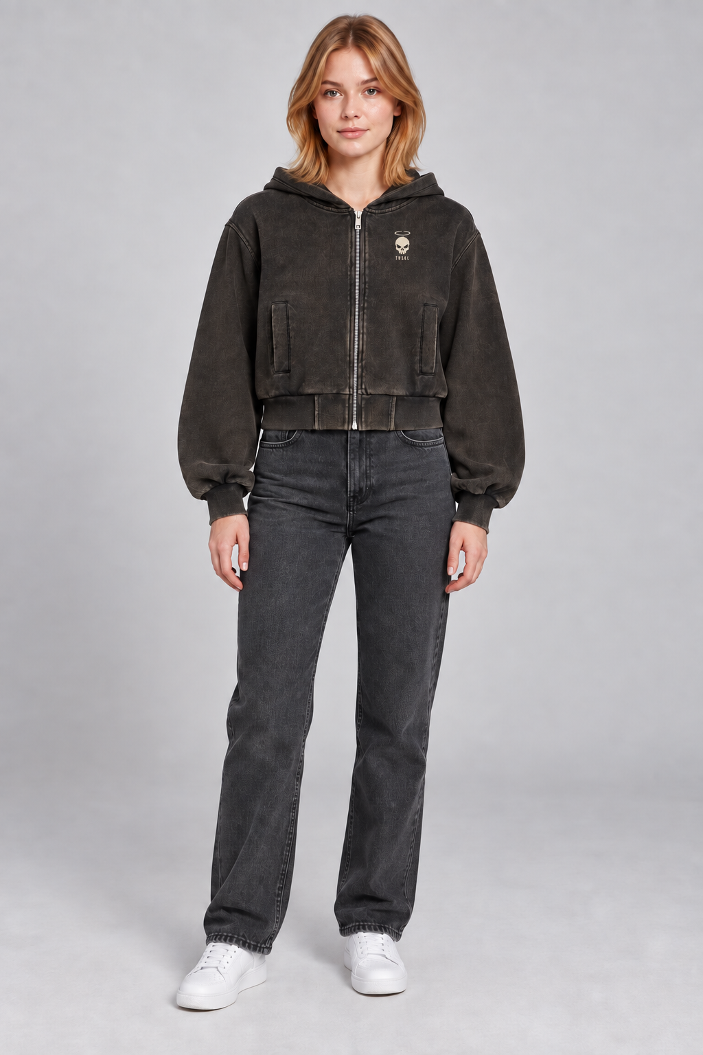 TOONSKULL Hollow Halo Vintage Zip Hoodie
